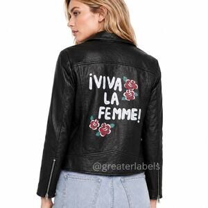 NEW Joie Lamb Leather Moto Jacket Viva La Femme Print RARE Size S NWT